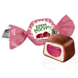 Konfekt "Konti Cream Joghurt" mit Füllung mit Kirsch-Geschmack 28,2% in kakaohaltiger Fettglasur 20%