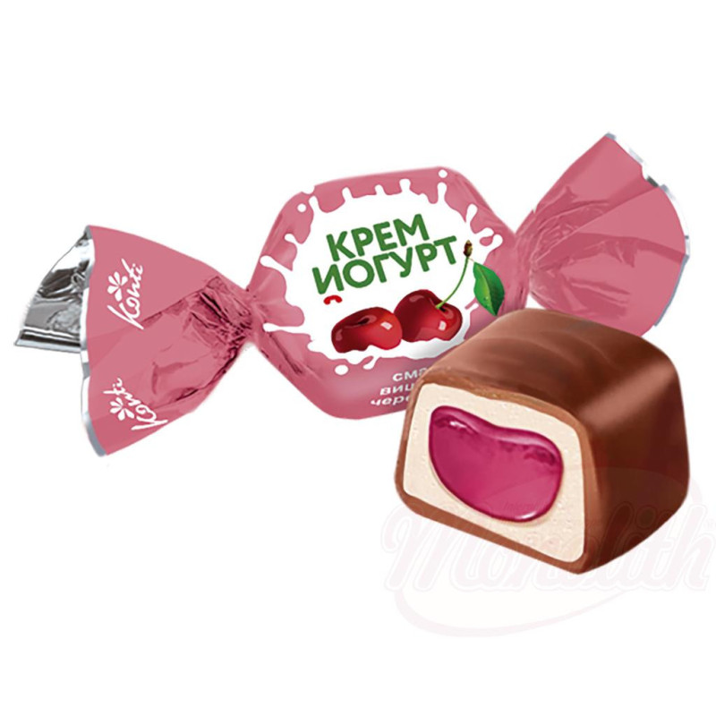 Konfekt "Konti Cream Joghurt" mit Füllung mit Kirsch-Geschmack 28,2% in kakaohaltiger Fettglasur 20%