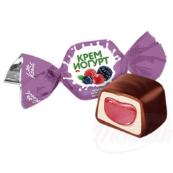 Konfekt "Konti Cream Joghurt" mit Füllung mit Waldbeeren - Geschmack 28,2% in kakaohaltiger Fettglasur 20%