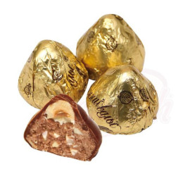 Praline-Konfekt mit Erdnüssen und Haselnüssen in kakaohaltiger Fettglasur