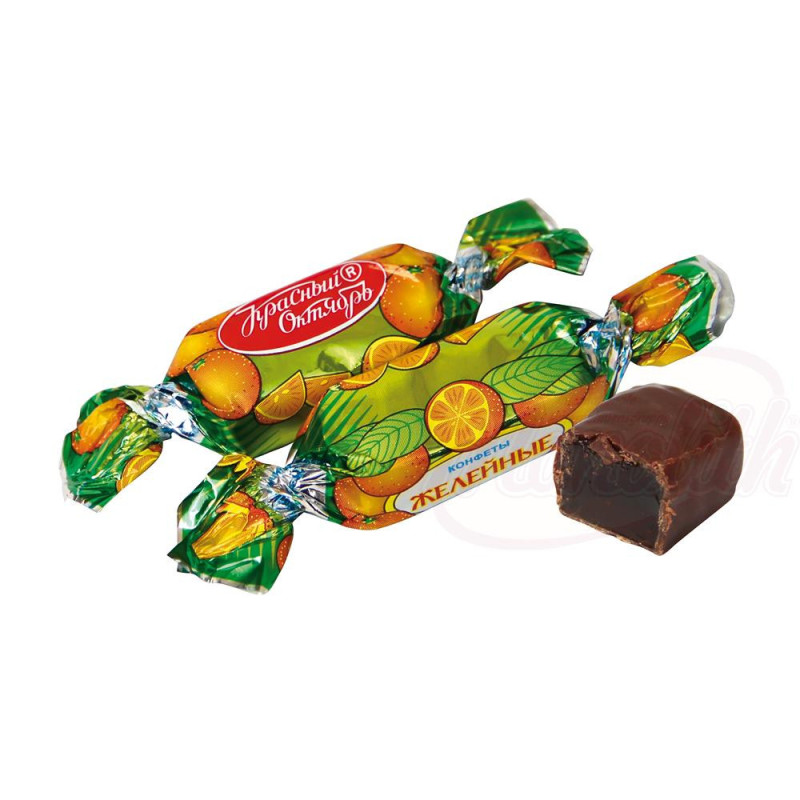 Gelee-Konfekt "Zhelejnije" mit Apfelsinen-Geschmack in kakaohaltiger Fettglasur