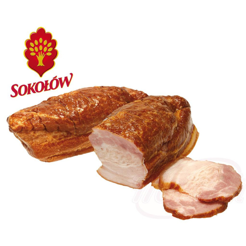 Schweinebauchspeck "Boczek" heißgeräuchert, gepökelt, mit zugesetztem Wasser, mit tierischem Eiweiß (Schwein), mit Sojaeiweiß