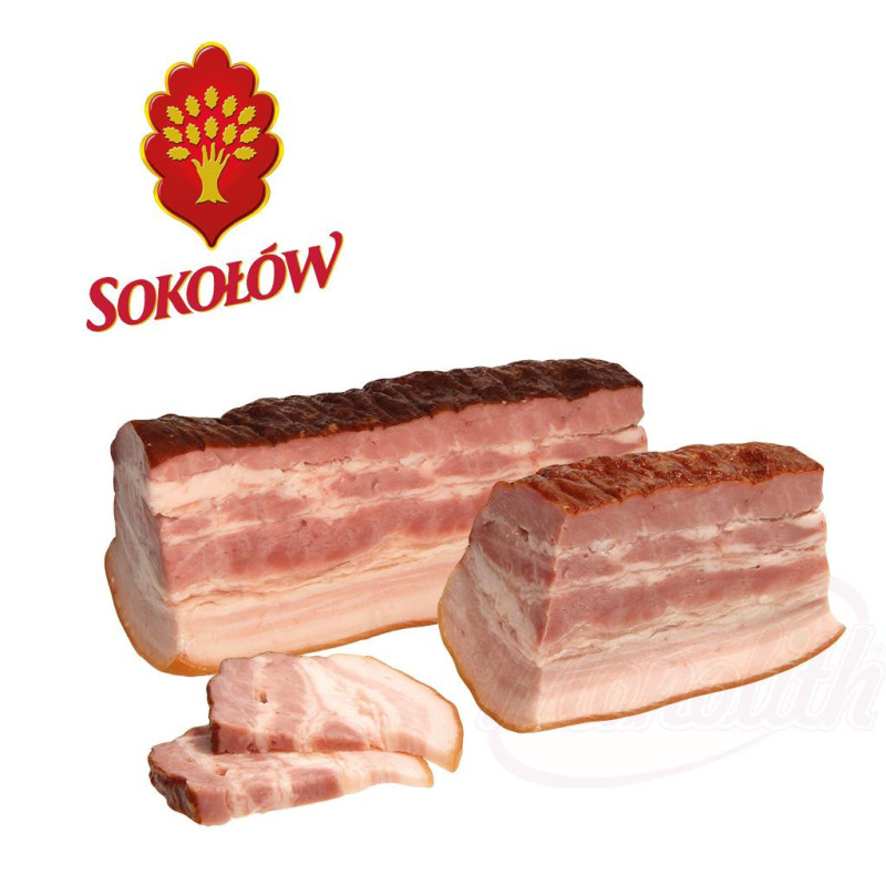 Schweinebauch gepoekelt, gegart und geraeuchert