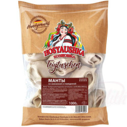 Handgemachte Teigtaschen mit Schweine- und Rindfleischfüllung "Manty". Tiefgefroren