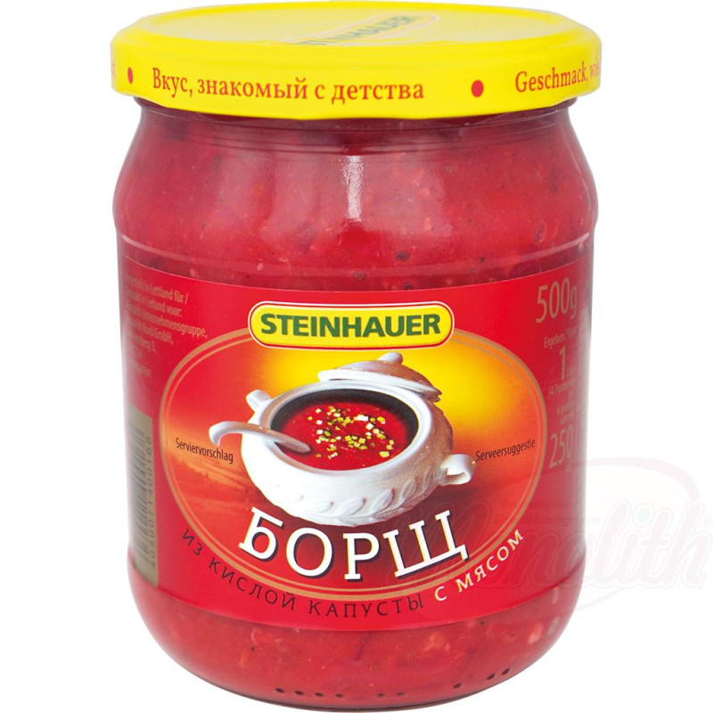 Rote-Bete-Suppe "Borschtsch" mit Weißkohl und Fleischwaren