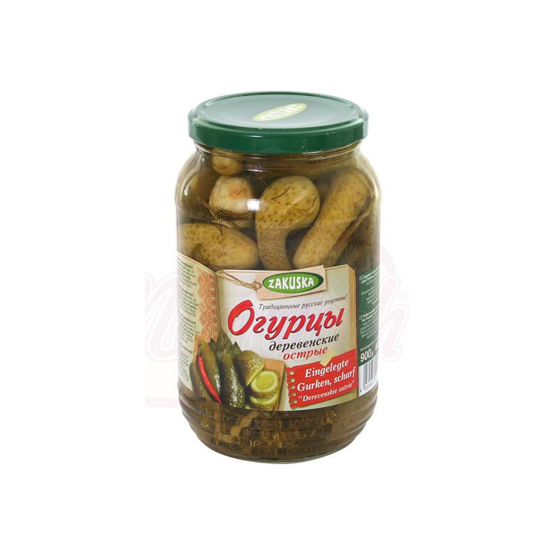 Eingelegte Gurken "Derevenskie ostrie", scharf