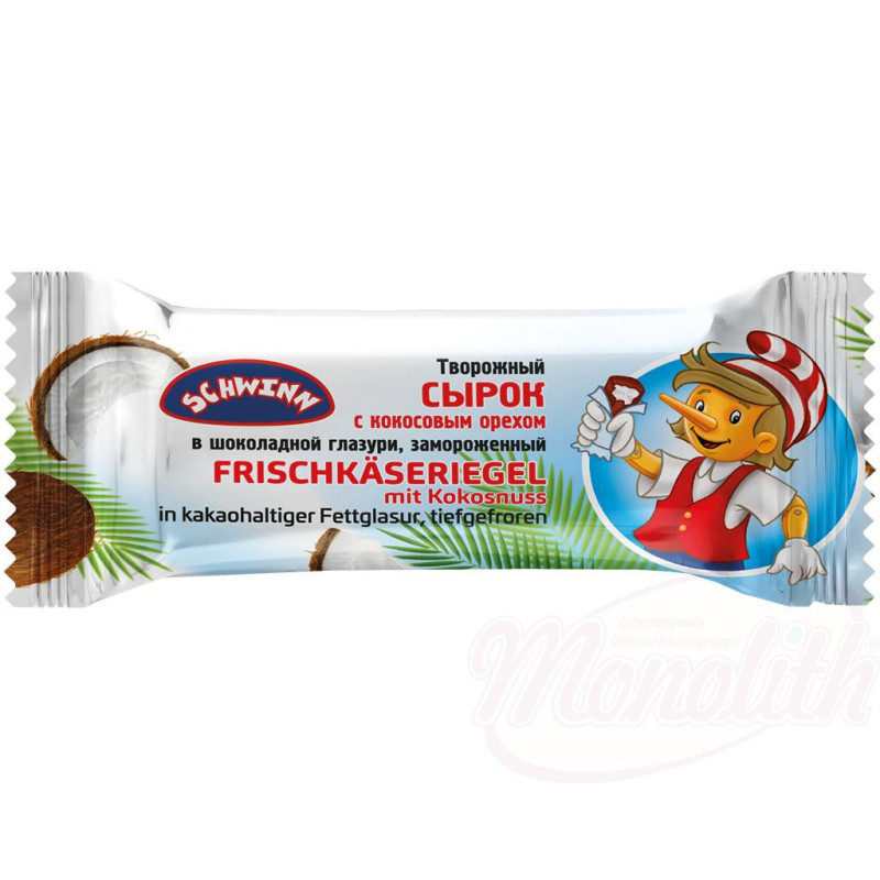 Frischkäseriegel mit Kokosnuss in kakaohaltiger Fettglasur, tiefgefroren