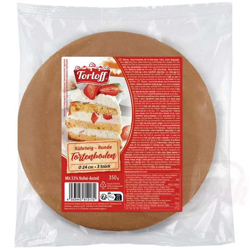 TORTOFF Rührteig–Runde Tortenboden, Durchmesser 24 cm, 3 Stück / Pack
